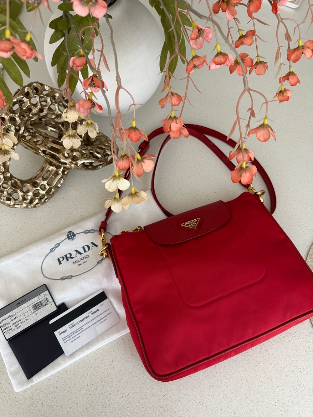 Authentic Prada Tessuto Saffiano Rosso Nylon Crossbody Bag Red